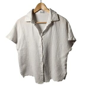 Paintcolors White Gauze Button Up Short Sleeve Shirt Women's Size M